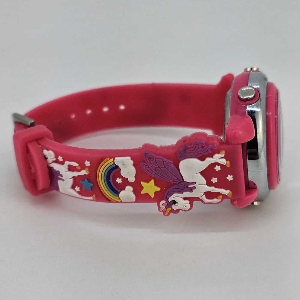 Digital Kid's Watch 34MM Unicorn Rainbows Pink Plastic‎ Bands New Battery